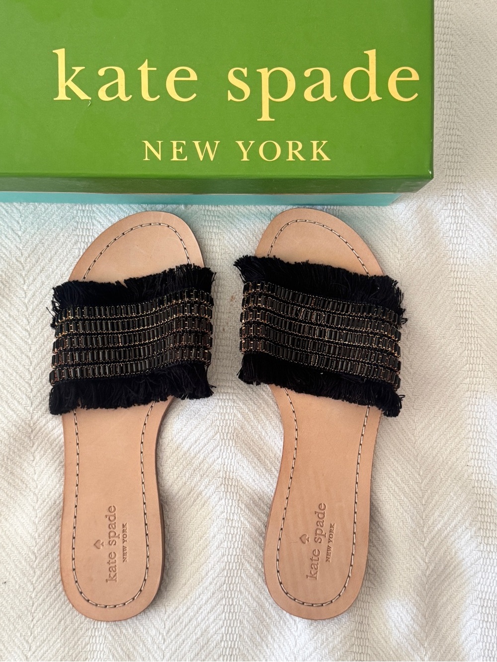NWT kate spade New York Solana slide jeweled fringe sandals